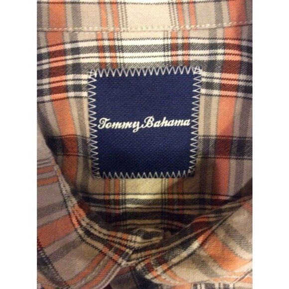 Tommy Bahama Mens 100% Silk Gray Grey/Orange Check Hawaiian Shirt Size Large L - Picture 8 of 10